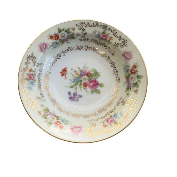 Wentworth Vtg China Dresrosa Floral Center & Trim Gold Bowls 5.5” Set of 4 - Picture 1 of 5